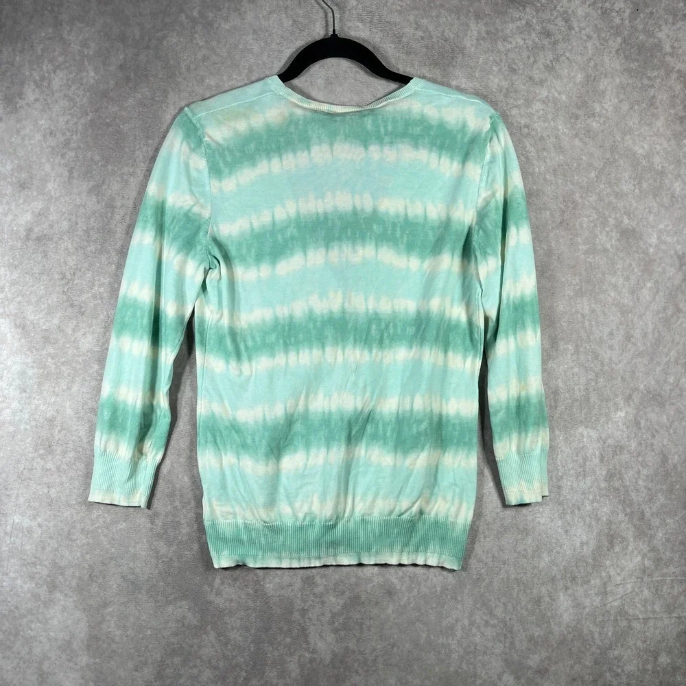 Tory Burch Cardigan Sweater Womens Large Green Tie Dye Knit Button‎ Front V-Neck